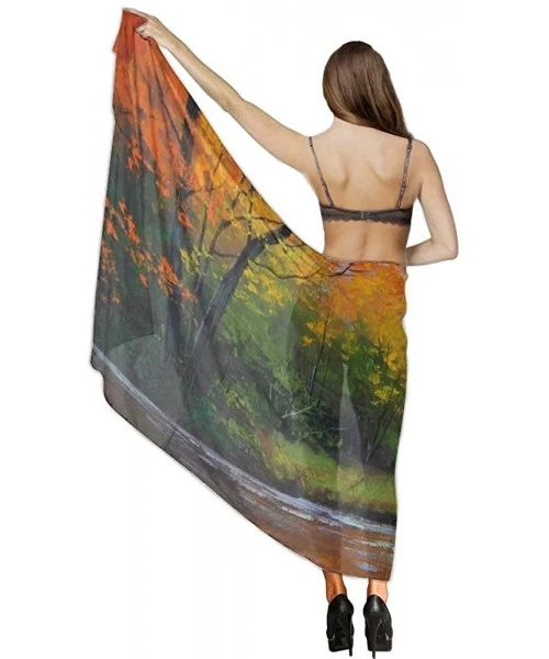 Cover-Ups Women Fashion Shawl Wrap Summer Vacation Beach Towels Swimsuit Cover Up - Fall Tree Leaves Painting Art - C5190HI9D0T