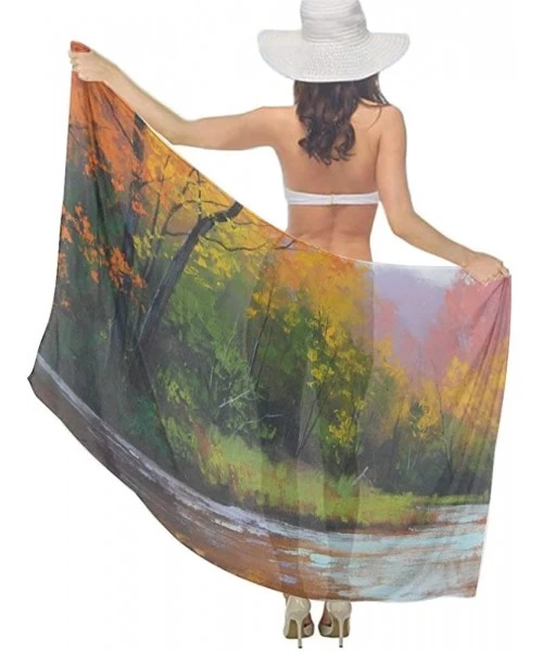 Cover-Ups Women Fashion Shawl Wrap Summer Vacation Beach Towels Swimsuit Cover Up - Fall Tree Leaves Painting Art - C5190HI9D0T