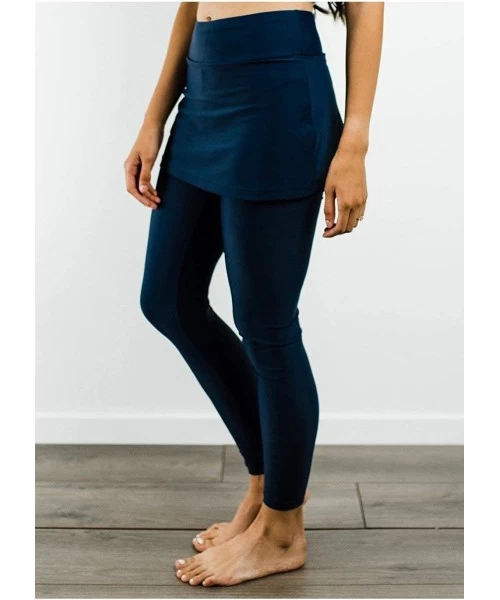 Tankinis Women's Modest Swim Skirt with Full Length Leggings| UPF 50+ | XS-4X - Navy - CT19C9309WM