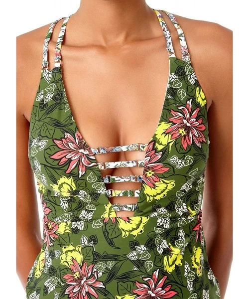 Tankinis Happy Strappy Green Plunge Tankini Top- S - CK187AW20LG