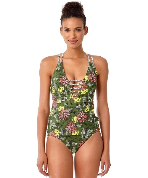 Tankinis Happy Strappy Green Plunge Tankini Top- S - CK187AW20LG