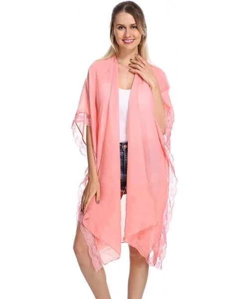 Cover-Ups Women Kimono Beach Swimsuit Cover Up Cardigan - Pink - CO1947KNW7C