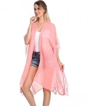 Cover-Ups Women Kimono Beach Swimsuit Cover Up Cardigan - Pink - CO1947KNW7C