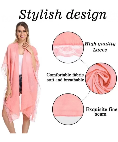 Cover-Ups Women Kimono Beach Swimsuit Cover Up Cardigan - Pink - CO1947KNW7C