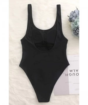 Racing Women Athletic One Piece Swimsuits Low Back High Cut Bathing Suit Sports High Waisted Swimwear - Black Swimsuit - CV19...