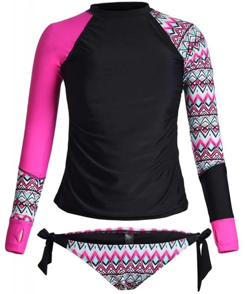 Rash Guards Women's Rash Guard Swim Aztec Upf 50+ Tankini Sets Swimsuit （S-Xxxl - Hot Pink 5 - CP18TK8L95R