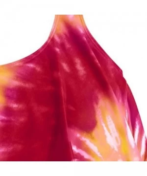 Sets Women's Tie-dye High Neck Two Piece Bathing Suits Top Ruffled High Waist Swimsuit Tankini Bikini Sets - Red - C018WG63ETO