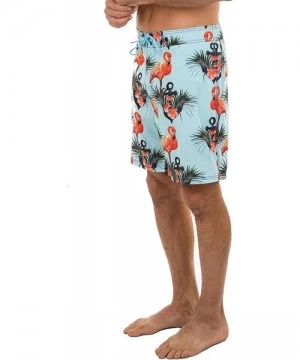 Board Shorts Men's Flamingos Stretch E-Board Hybrid Swim Shorts - Flamingos Pastel Blue - C9180H763AW