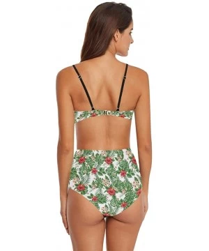 Sets Womens Tropical Palm Tree and Leaf Print 2 Piece Swimsuits High Waisted Bathing Suits Bikini Set - Tropical Palm Leaves ...