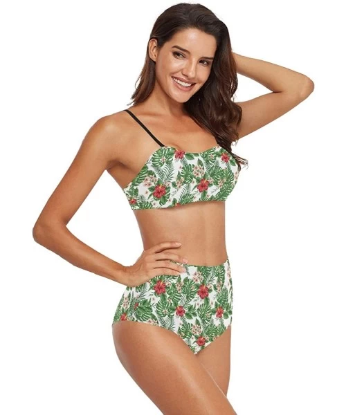 Sets Womens Tropical Palm Tree and Leaf Print 2 Piece Swimsuits High Waisted Bathing Suits Bikini Set - Tropical Palm Leaves ...