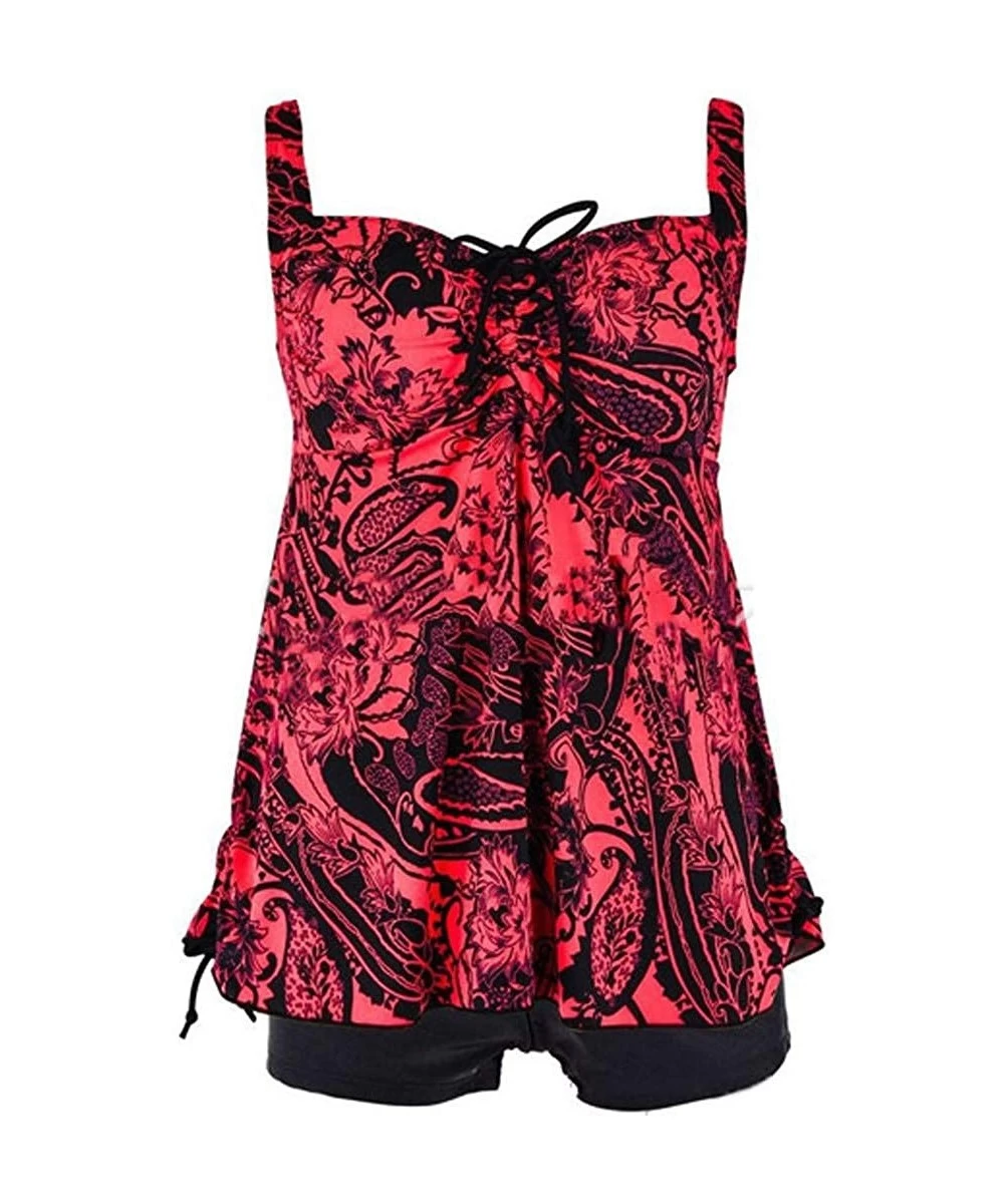 Tankinis Women's Sexy Floral Print Halter Cut Out Sport Tankini Set Swimsuit Bathing Suit Beach Swimwear for Teen Girls Z red...