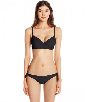 Bottoms Women's Sash Tie Side Med Bikini Bottom Swimwear - Black - CI12NYNY8L2