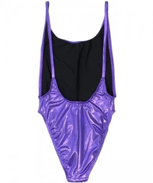 One-Pieces Women's High Cut Vintage Swimsuit - Thin Strap - Shiny Purple - CD18CYGM4M5