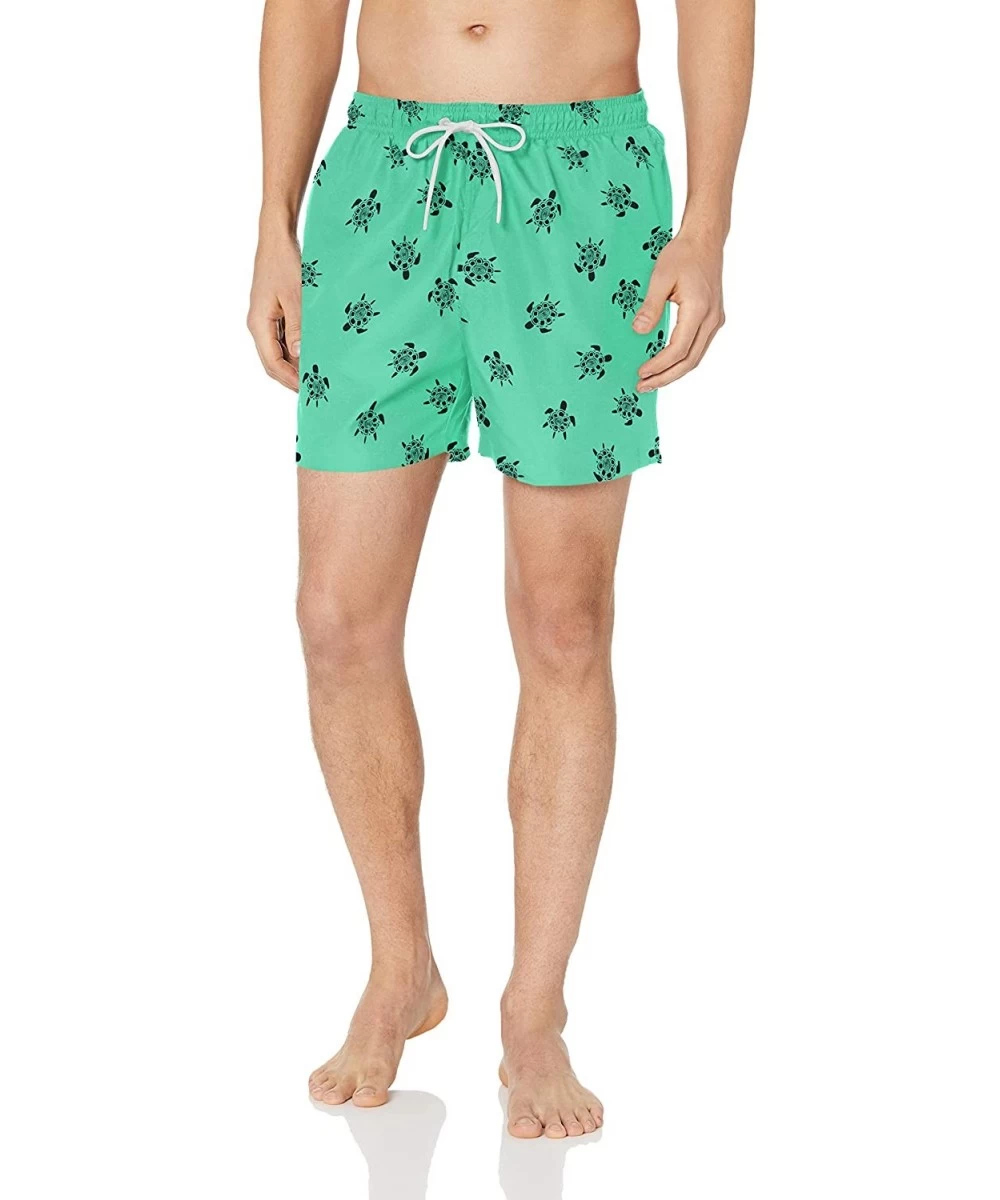 Trunks Men's 4.5" Inseam Tropical Hawaiian Print Swim Trunk - Teal/Green Turtle - C918INMG0HR