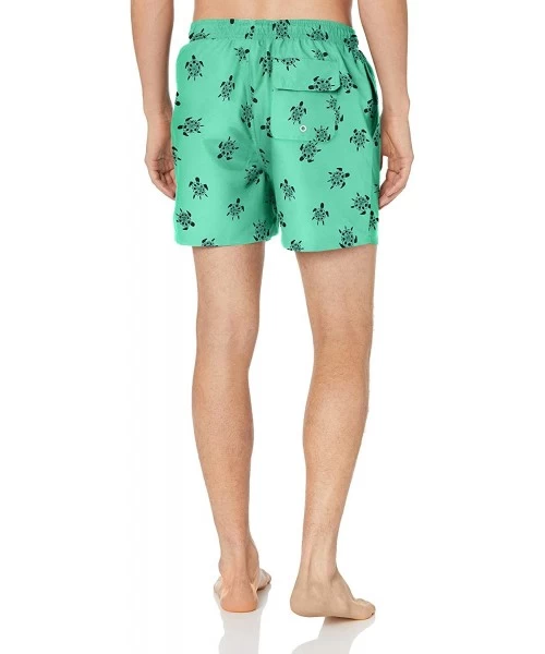 Trunks Men's 4.5" Inseam Tropical Hawaiian Print Swim Trunk - Teal/Green Turtle - C918INMG0HR