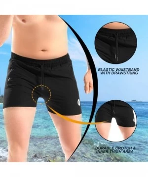 Trunks Men's Gym Workout Shorts- Bodybuilding Running Shorts- Quick Dry Swim Trunks with Zipper Pockets - Black - C7190R4YZX5