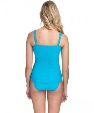 Tops Women's Sweetheart Cup Sized Tankini Top Swimsuit - Ribbons Azure - CH18X5NCOHN