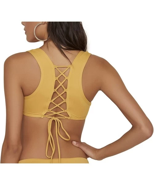 Tops Women's Lace-up Back Swim Top - Honey - CV18RHHGD58