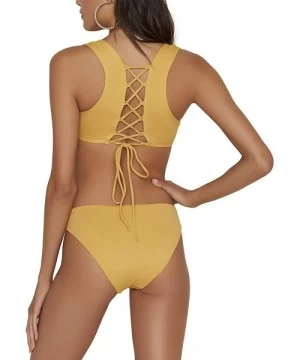 Tops Women's Lace-up Back Swim Top - Honey - CV18RHHGD58