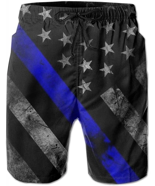 Board Shorts Men's Adjustable Drawstring Elastic Waist Swim Trunks Beach Shorts - Blue Lives Matter Flag - CU19CKTIDML