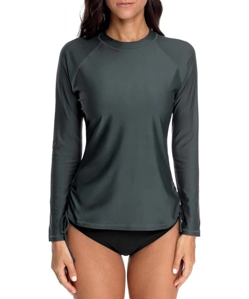 Rash Guards Womens Long Sleeve Rash Guard Swimwear UPF 50+ Sun Protection Shirts - Gray/Side Tie - C818TQZY3QL