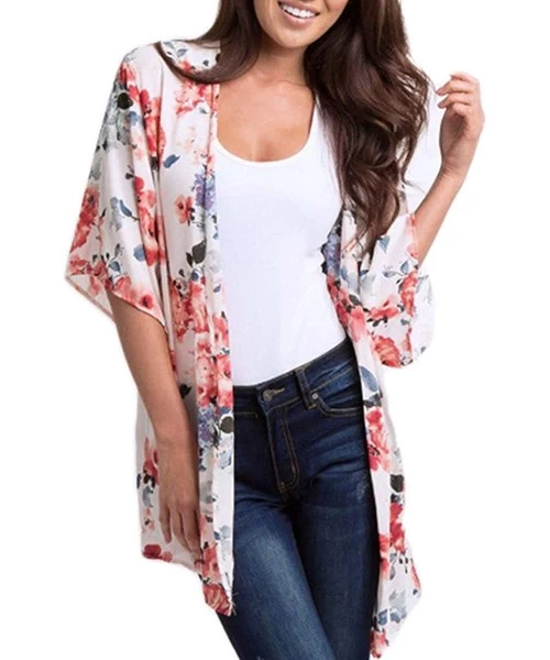 Cover-Ups Womens Floral Chiffon Casual Cardigan - Bikini Half Sleeve Kimono Shawl Sun Protection Blouses Beach Wear Cover ups...