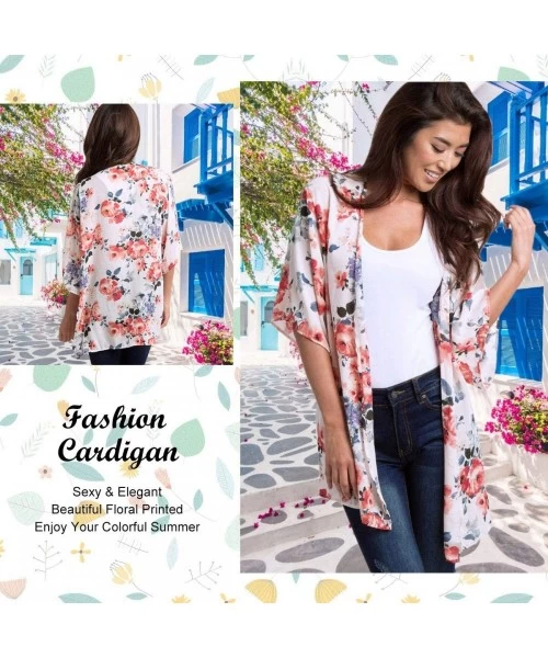 Cover-Ups Womens Floral Chiffon Casual Cardigan - Bikini Half Sleeve Kimono Shawl Sun Protection Blouses Beach Wear Cover ups...