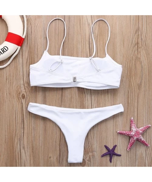 Sets Women's Summer Solid Bikini Set Push up Padded Swimsuit Swimwear Triangle Thong Suit Swimming Suit Biquini A white - CK1...