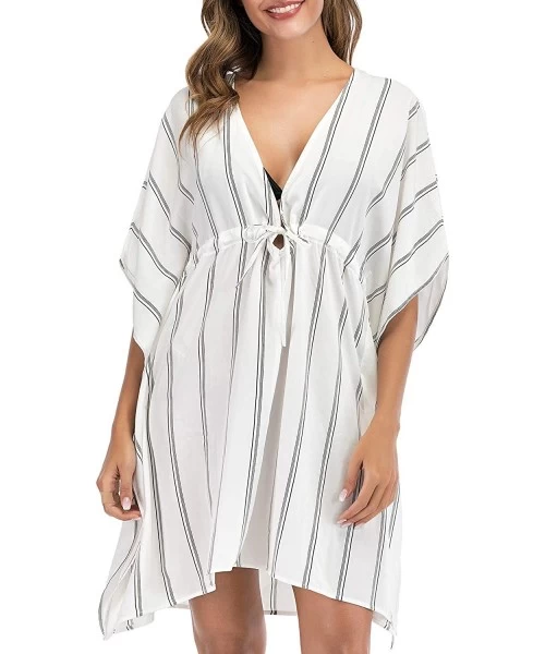 Cover-Ups Swimsuit Cover Ups for Women Swimwear Beach Coverups Swim Bikini Bathing Suit Cover - White Stripes - CK194KTG4NM