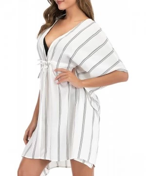 Cover-Ups Swimsuit Cover Ups for Women Swimwear Beach Coverups Swim Bikini Bathing Suit Cover - White Stripes - CK194KTG4NM