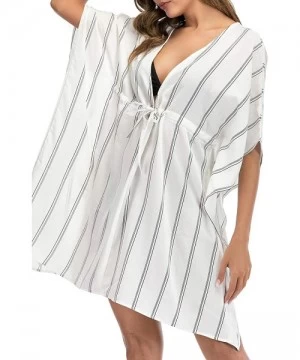 Cover-Ups Swimsuit Cover Ups for Women Swimwear Beach Coverups Swim Bikini Bathing Suit Cover - White Stripes - CK194KTG4NM