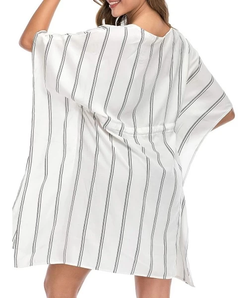 Cover-Ups Swimsuit Cover Ups for Women Swimwear Beach Coverups Swim Bikini Bathing Suit Cover - White Stripes - CK194KTG4NM