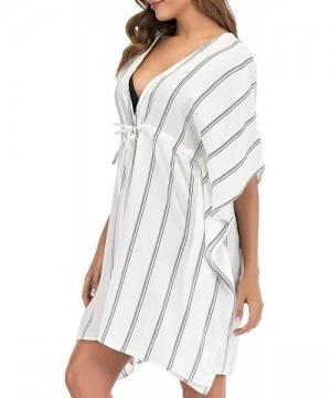 Cover-Ups Swimsuit Cover Ups for Women Swimwear Beach Coverups Swim Bikini Bathing Suit Cover - White Stripes - CK194KTG4NM