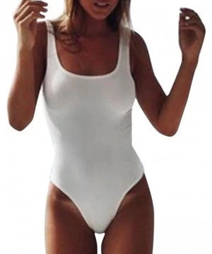 One-Pieces Women High Cut Low Back One Piece Swimwear Retro Elastic Bathing Beach Simple Fashion Swimsuit - White - CW18G9MZK7Q