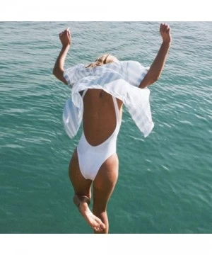 One-Pieces Women High Cut Low Back One Piece Swimwear Retro Elastic Bathing Beach Simple Fashion Swimsuit - White - CW18G9MZK7Q