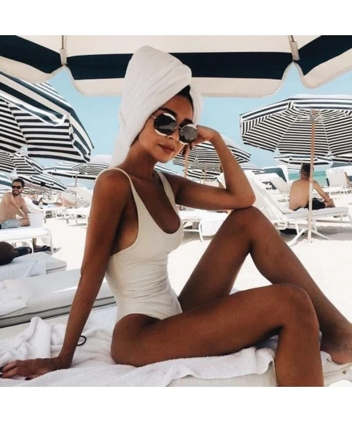 One-Pieces Women High Cut Low Back One Piece Swimwear Retro Elastic Bathing Beach Simple Fashion Swimsuit - White - CW18G9MZK7Q