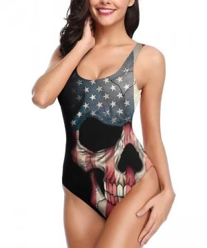 One-Pieces Ladies One Piece Swimsuit American Flag Skull Deep V Neck Bathing Suit Athletic Training Bikini - CH197WCQ929