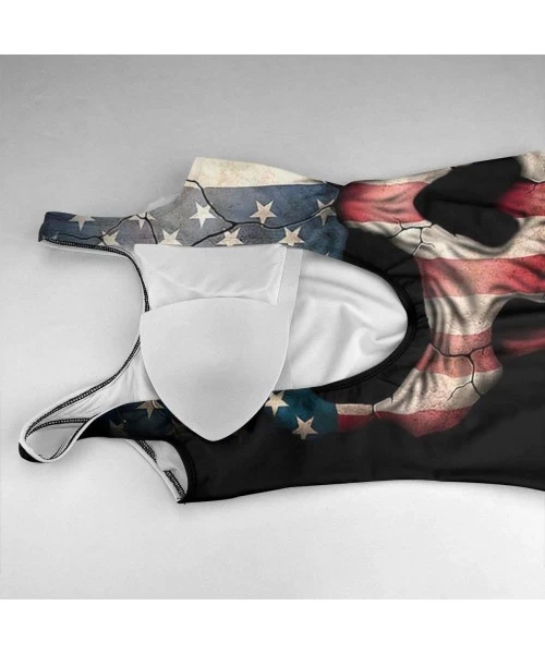 One-Pieces Ladies One Piece Swimsuit American Flag Skull Deep V Neck Bathing Suit Athletic Training Bikini - CH197WCQ929