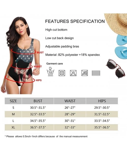 One-Pieces Ladies One Piece Swimsuit American Flag Skull Deep V Neck Bathing Suit Athletic Training Bikini - CH197WCQ929