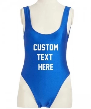 One-Pieces Women's Personalized Text Bathing Suits- Inspired High Cut Low Back One Piece Swimwear - Royalblue(message for Cus...