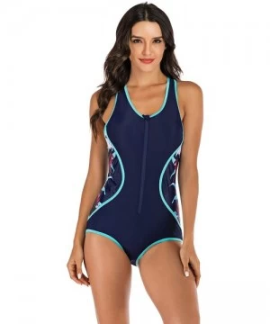 One-Pieces Women's Zip up Printed One Piece Swimsuit Half Sleeve Rash Guard Swimwear UV Protection Surfing Bathing Suits - Oc...