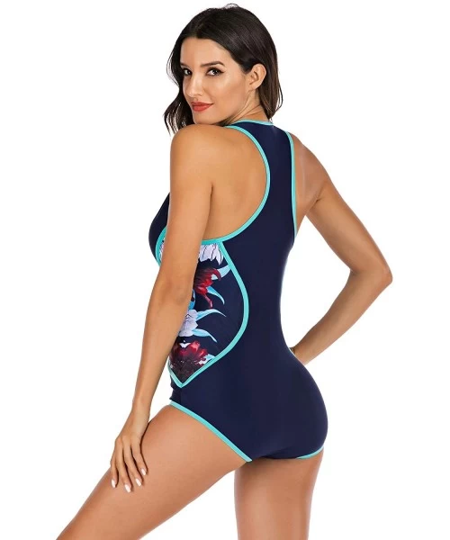 One-Pieces Women's Zip up Printed One Piece Swimsuit Half Sleeve Rash Guard Swimwear UV Protection Surfing Bathing Suits - Oc...