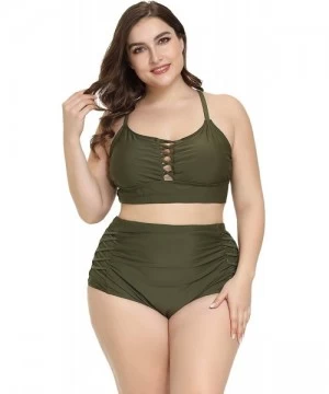 Sets Women Two Piece Swimsuit High Waisted Off Shoulder Ruffled Plus Size Bikini Set - Green 1 - CK193TWMGYS