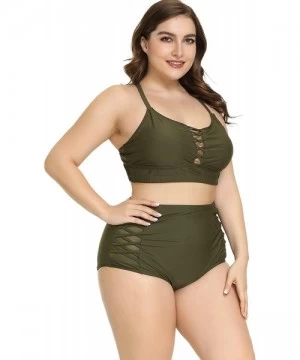 Sets Women Two Piece Swimsuit High Waisted Off Shoulder Ruffled Plus Size Bikini Set - Green 1 - CK193TWMGYS