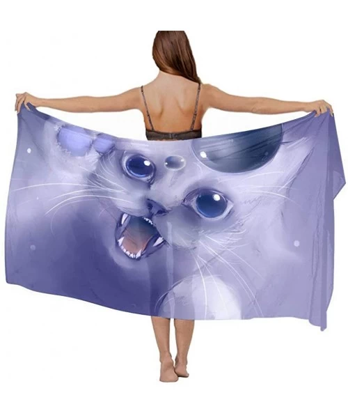 Cover-Ups Women Chiffon Scarf Sunscreen Shawl Wrap Swimsuit Cover Up Beach Sarongs - Cat Drop Bubble - CH19C6NU8T8