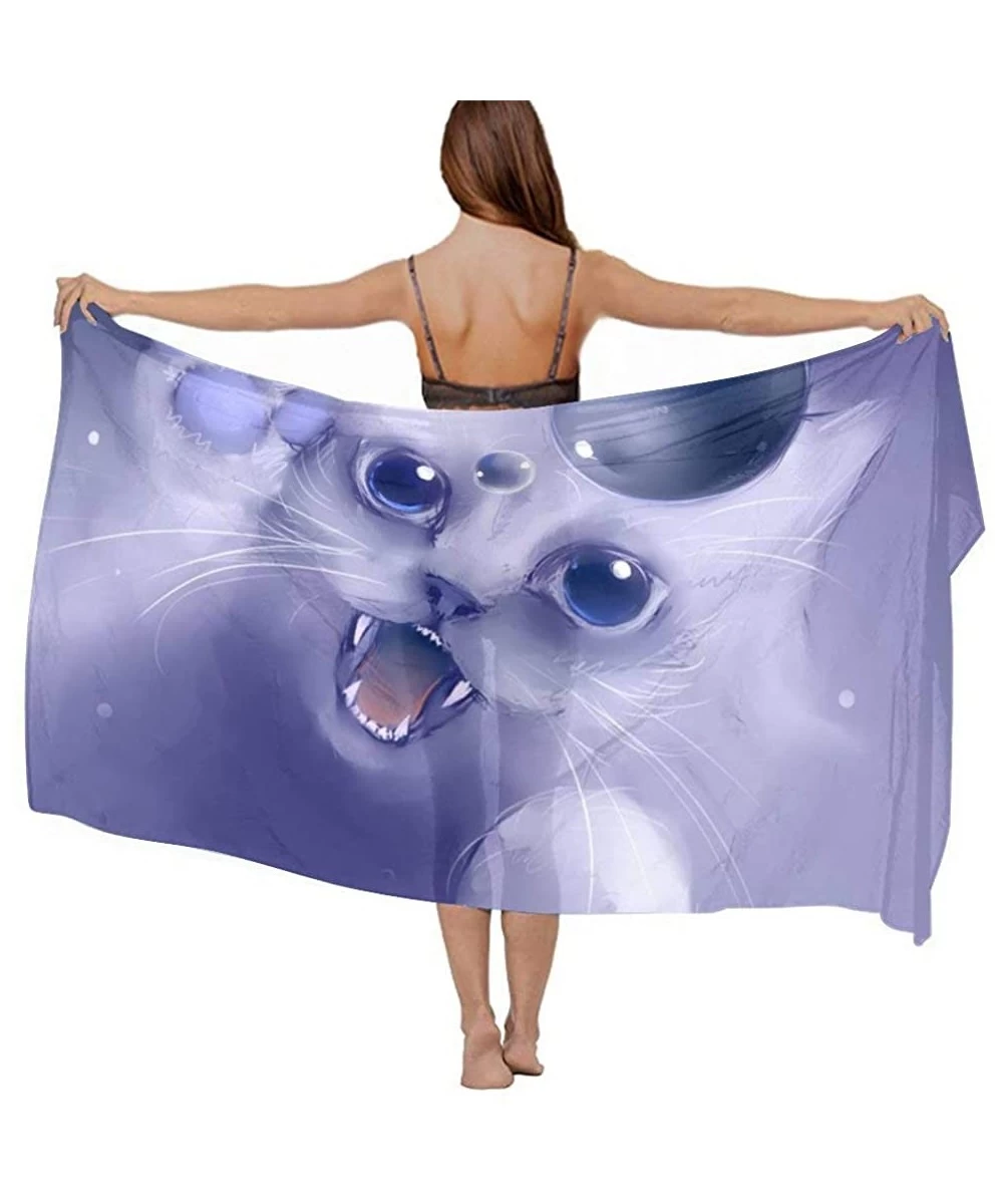 Cover-Ups Women Chiffon Scarf Sunscreen Shawl Wrap Swimsuit Cover Up Beach Sarongs - Cat Drop Bubble - CH19C6NU8T8