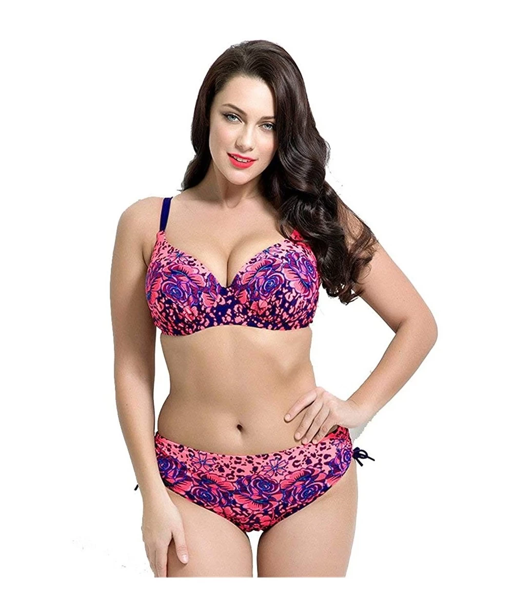 Sets Beachwear for Womens Retro Print Patterns Push up Bikini Bathing Suit - 1685 Red - CL18SXUS389