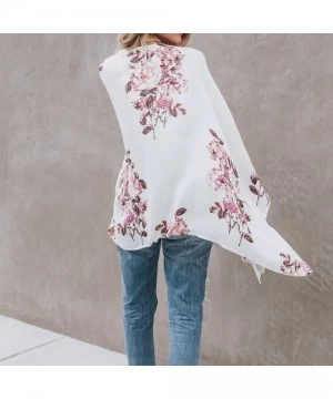 Tankinis Women Floral Printed Kimono Cardigan Loose 3/4 Sleeve Shawl Chiffon Casual Open Front - A - CW18NX76NMN