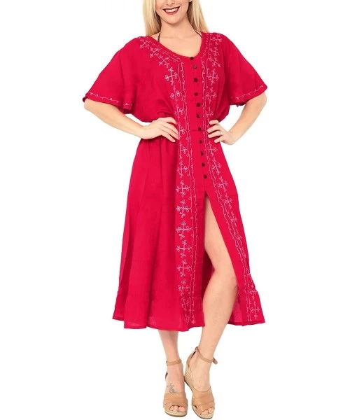 Cover-Ups Women's Midi Beach Dress Summer Casual Elegant Party Dress Embroidered - Red_k806 - C6182H6HGIN