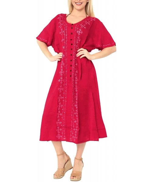 Cover-Ups Women's Midi Beach Dress Summer Casual Elegant Party Dress Embroidered - Red_k806 - C6182H6HGIN